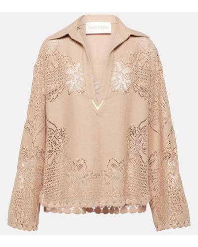 Valentino Vgold Guipure Lace Blouse - Natural