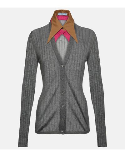 Prada Cardigan de cachemir y seda con cuello - Gris