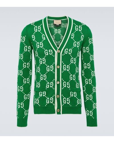 Gucci Cardigan GG intarsia en coton - Vert