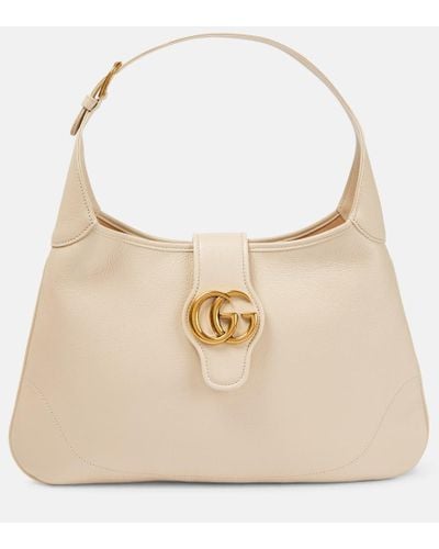 Gucci Aphrodite Embellished Leather Shoulder Bag - Natural