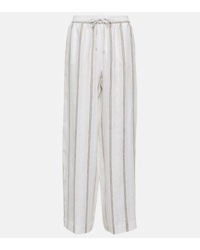 Loro Piana Striped Wide-leg Linen Pants - White