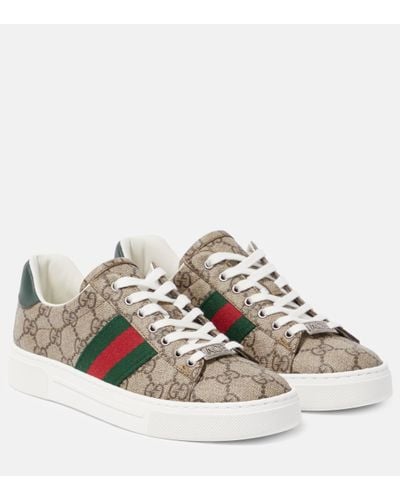 Gucci Ace Leather-trimmed GG Trainers - Metallic