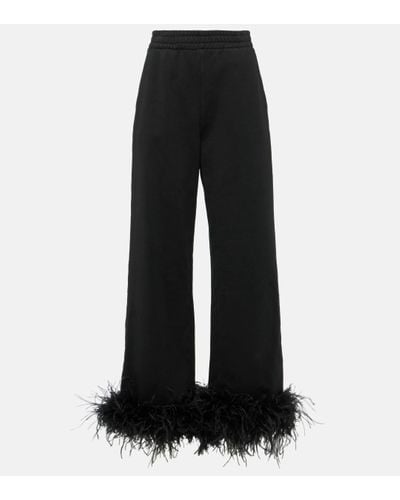 Prada Feather-trimmed Cotton Joggers - Black