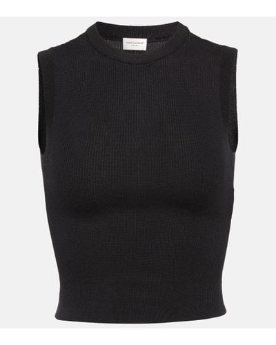 Saint Laurent Wool, Cashmere, And Silk Blend Top - Black