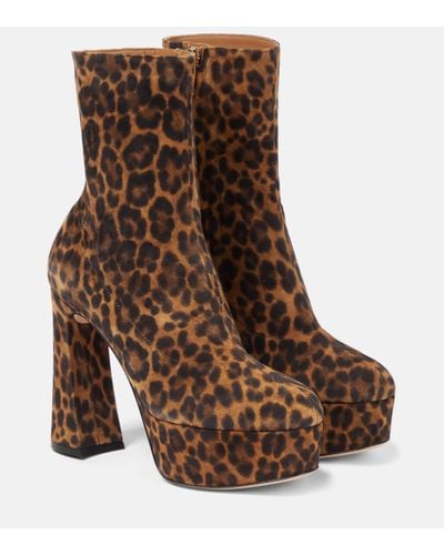 Gianvito Rossi Leopard-print Suede Platform Ankle Boots - Brown
