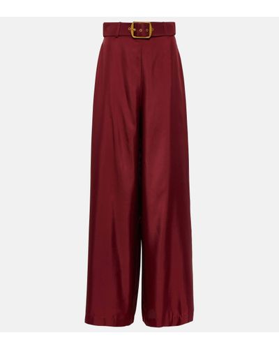 Zimmermann Pantalon ample Wonderland en soie - Rouge