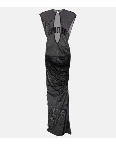 Jean Paul Gaultier Robe longue brodee en resille - Noir