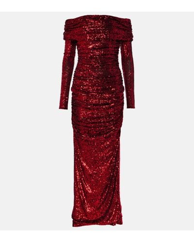 Dolce & Gabbana Robe longue a sequins - Rouge