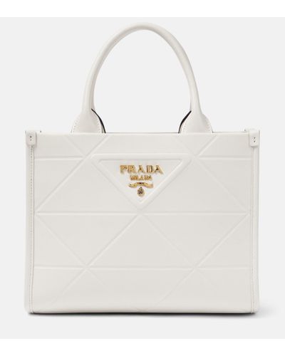 Prada Tote Symbole Mini de piel - Blanco