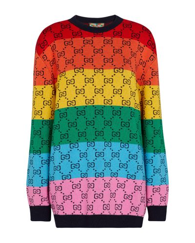 Gucci Gg Multicolor Intarsia Wool And Cotton-blend Sweater - Yellow