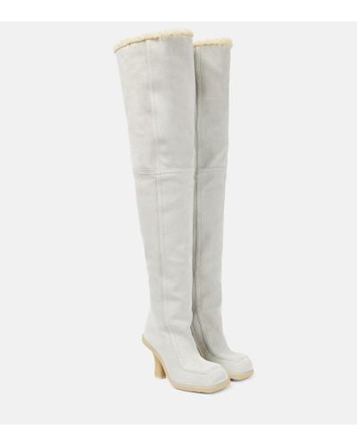Burberry Highland Shearling-lined Suede Knee-high Boots - White