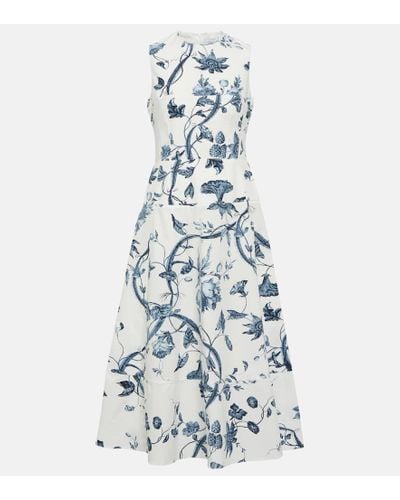 Erdem Floral Cotton Poplin Midi Dress - Blue