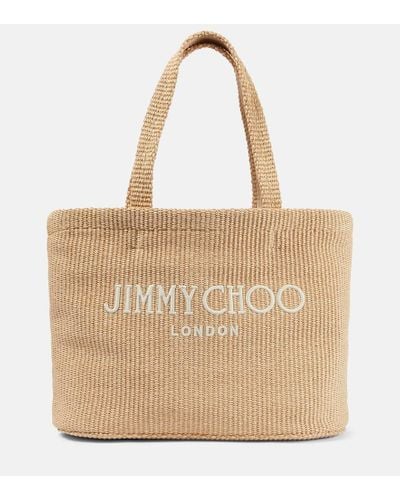 Jimmy Choo Beach Logo Raffia Tote Bag - Natural