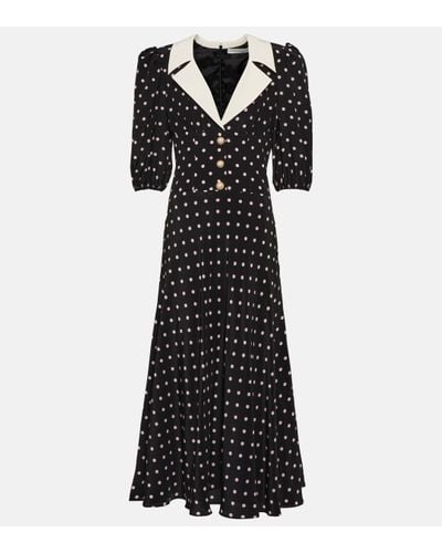 Alessandra Rich Padded-shoulder Notched-collar Silk Midi Dress - Black