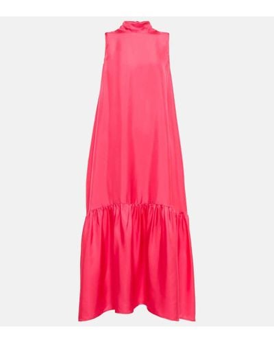 Asceno Oslo Silk Twill Maxi Dress - Pink