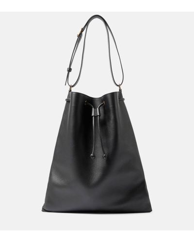 Khaite Greta Large Leather Bucket Bag - Black