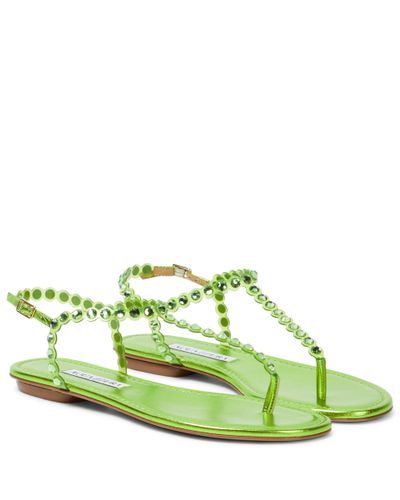 Aquazzura Tequila Embellished Leather Sandals - Green