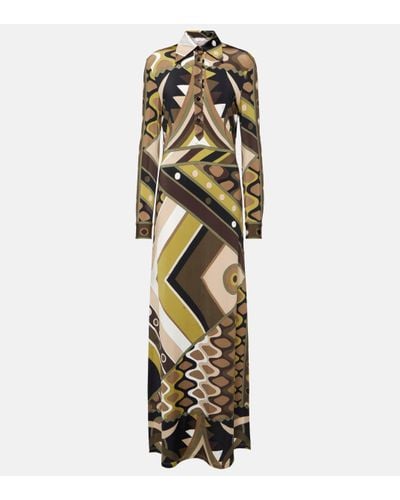 Emilio Pucci Vivara-printed Satin Jersey Maxi Dress - Metallic