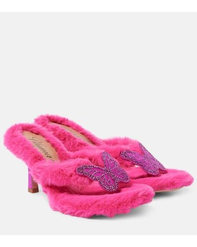 Blumarine Verzierte Sandalen Butterfly 75 aus Faux Fur - Pink