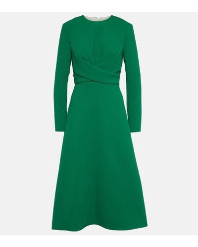 Emilia Wickstead Elta Wrap Front Long Sleeve Double Crepe Midi Dress - Green
