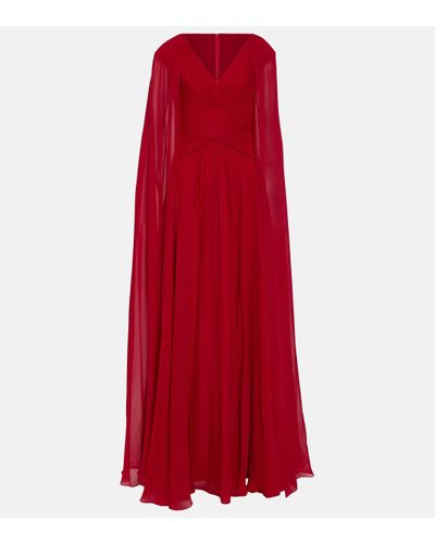 Elie Saab Draped V-neck Silk Gown - Red