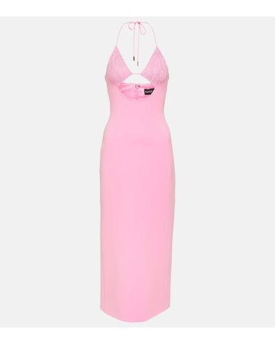 David Koma Crystal-embellished Cutout Midi Dress - Pink