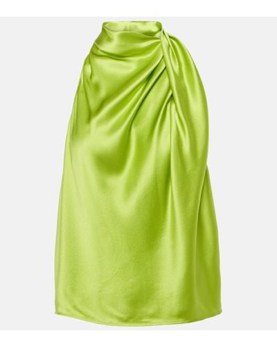 The Sei Draped High-neck Silk Satin Top - Green