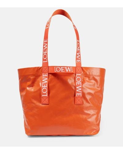 Loewe Shopper de piel con logo - Naranja