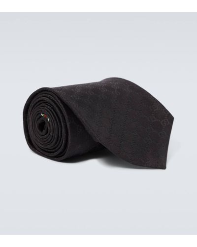 Gucci Corbata de sarga de seda con GG - Negro