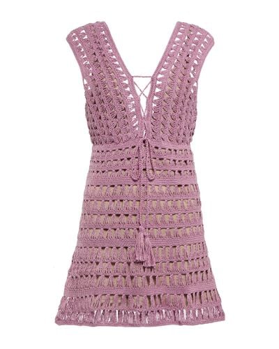 Anna Kosturova Jennifer Crochet Cotton Minidress - Purple