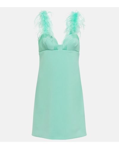 Elie Saab Feather-trimmed Crepe Mini Dress - Green