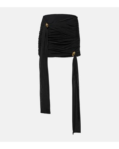 Blumarine Embellished Draped Jersey Miniskirt - Black