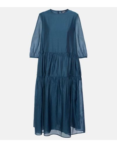 Max Mara Etienne Cotton And Silk Voile Midi Dress - Blue