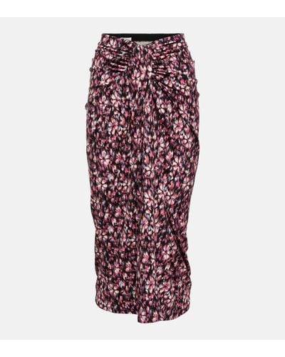 Isabel Marant Printed Ruched Jersey Midi Skirt - Red