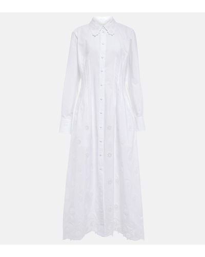 Chloé Robe chemise midi brodee en coton - Blanc