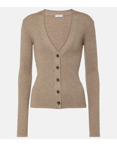 Brunello Cucinelli Ribbed-knit Cardigan - Natural