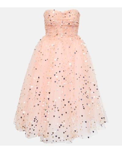 Carolina Herrera Sequined Strapless Tulle Midi Dress - Pink