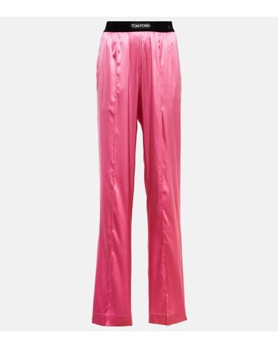 Tom Ford High-rise Silk-blend Satin Trousers - Pink