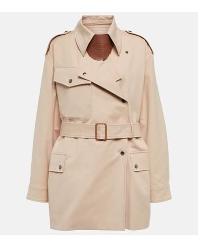 Tod's Leather-trimmed Cotton Trenchcoat - Natural