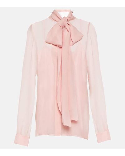 Costarellos Tie Neck Silk Top - Pink