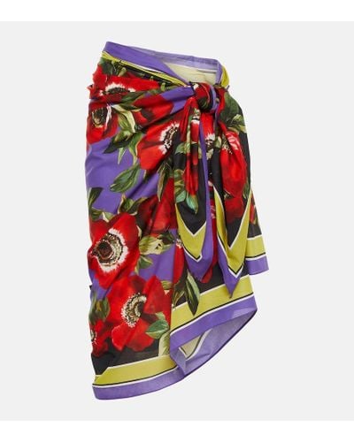 Dolce & Gabbana Floral Cotton Beach Cover-up - Red