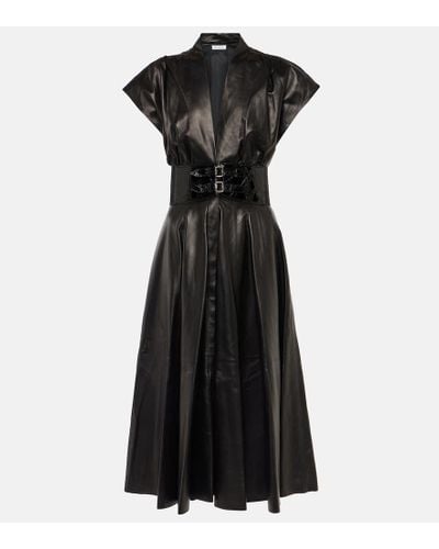 Alaïa Belted Leather Midi Dress - Black