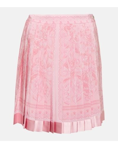 Versace Barocco Pleated Silk Miniskirt - Pink
