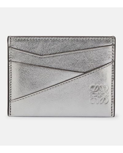 Loewe Puzzle Metallic Leather Card Holder - Gray