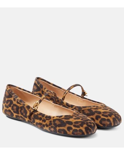 Gianvito Rossi Ballerines Carla en daim a motif leopard - Marron