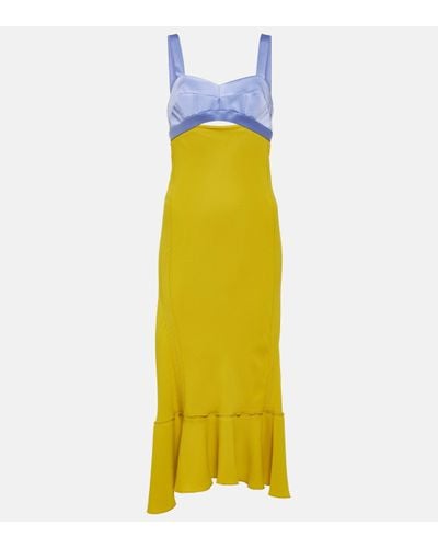 Victoria Beckham Panelled Satin And Cady Midi Dress - Yellow