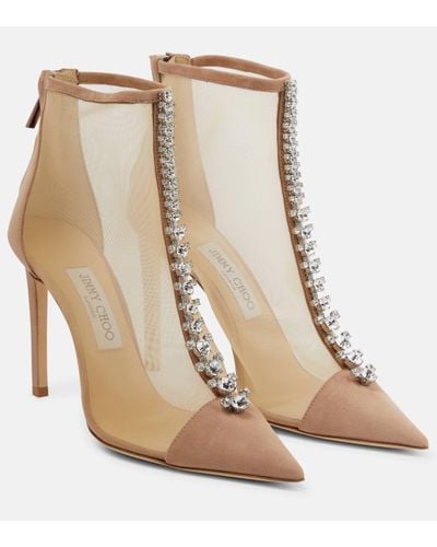 Jimmy Choo Bing 100 Crystal-embellished Suede And Mesh Heeled Boots - Natural