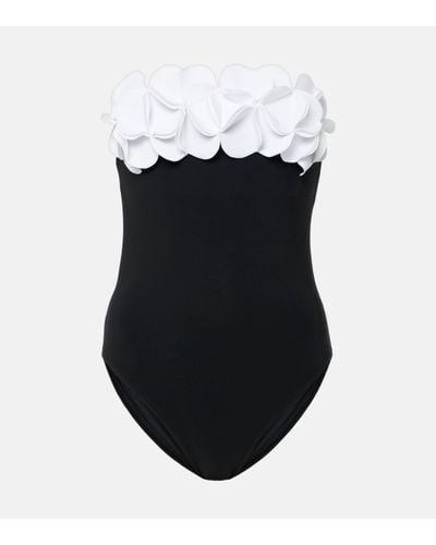 Karla Colletto Tess Floral-applique Strapless Swimsuit - Black