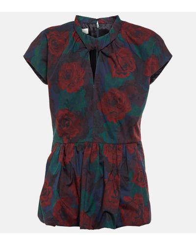 Dries Van Noten Top en coton a fleurs - Bleu