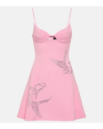 David Koma Rhinestone-embellished Flared-hem Stretch-woven Mini Dress - Pink